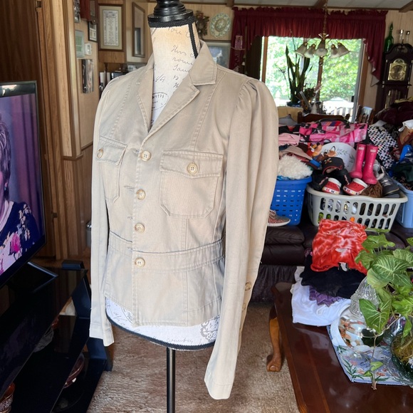 Vintage Early Y2K JUICY COUTURE 100% Cotton tan Jacket w/ buttons down sleeve. - Picture 7 of 16